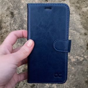 Lovely dark navy blue leather phone wallet case